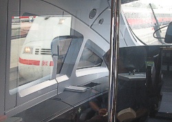 (High-speed train: Drivers cabin with reflections)