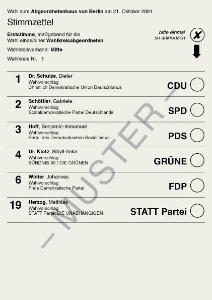 (Stimmzettel Berliner Wahl 2001)